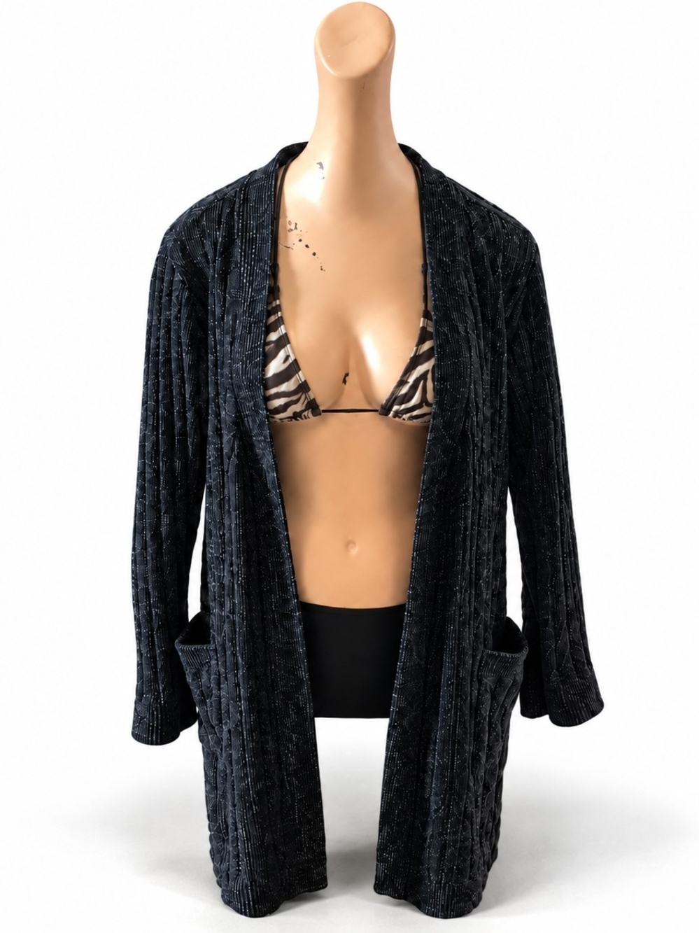 Matty M Ribbed Open Plush Robe Cardigan - Women's Size, Medium.